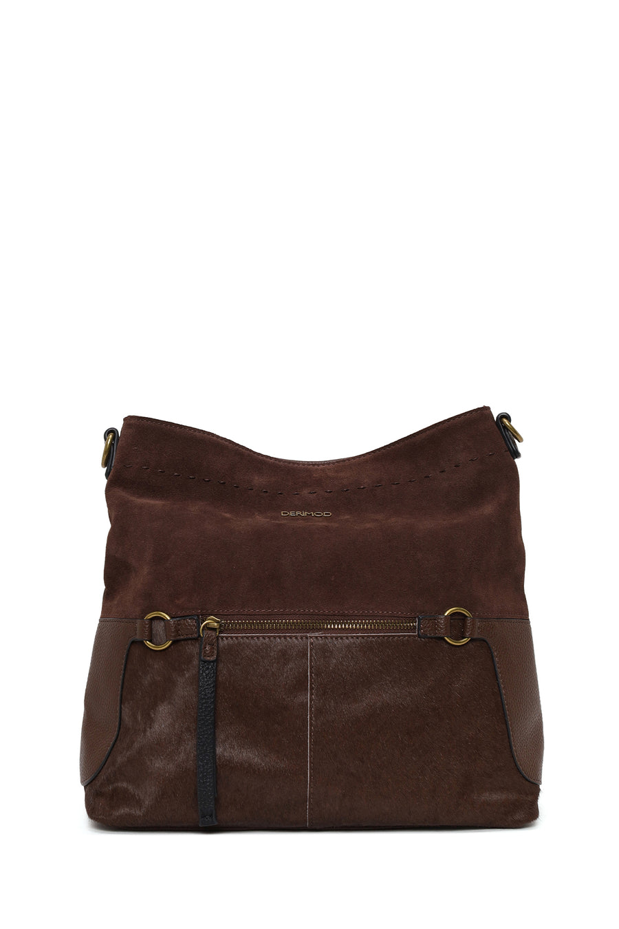 Woman Brown Long-Strap Suede Shoulder Bag