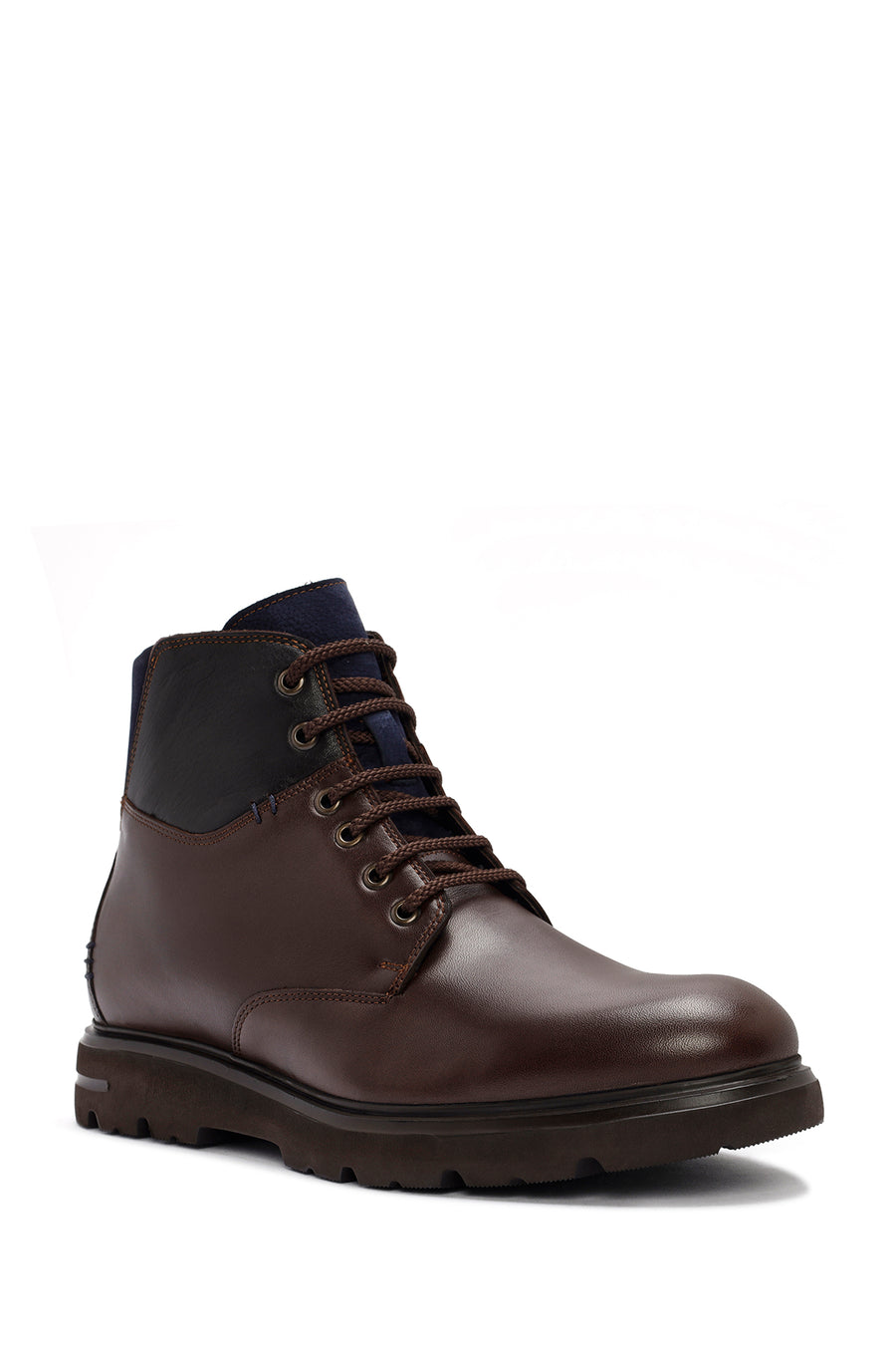 Men's Brown Lace-Up Zipper Detailed Leather Casual Boots