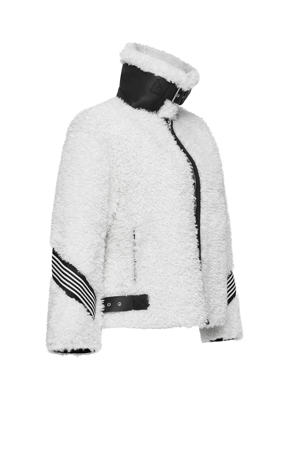 Meribel Kadın Beyaz Siyah Çizgi Detaylı Teddy Mont