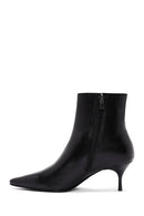 Woman Black Zip Closure Stiletto Heel Leather Boots | Derimod