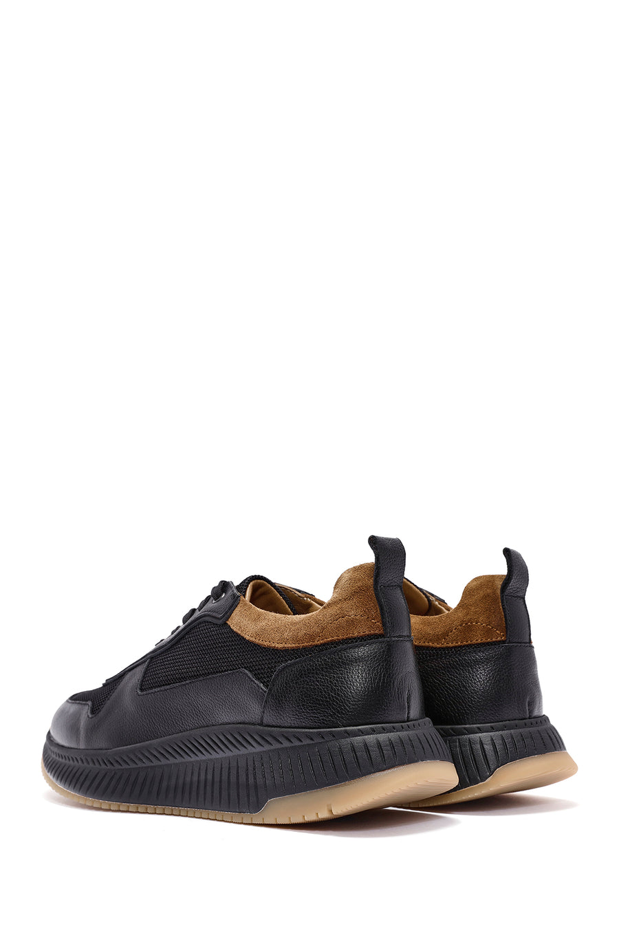 Erkek Siyah Bağcıklı Deri Sneaker