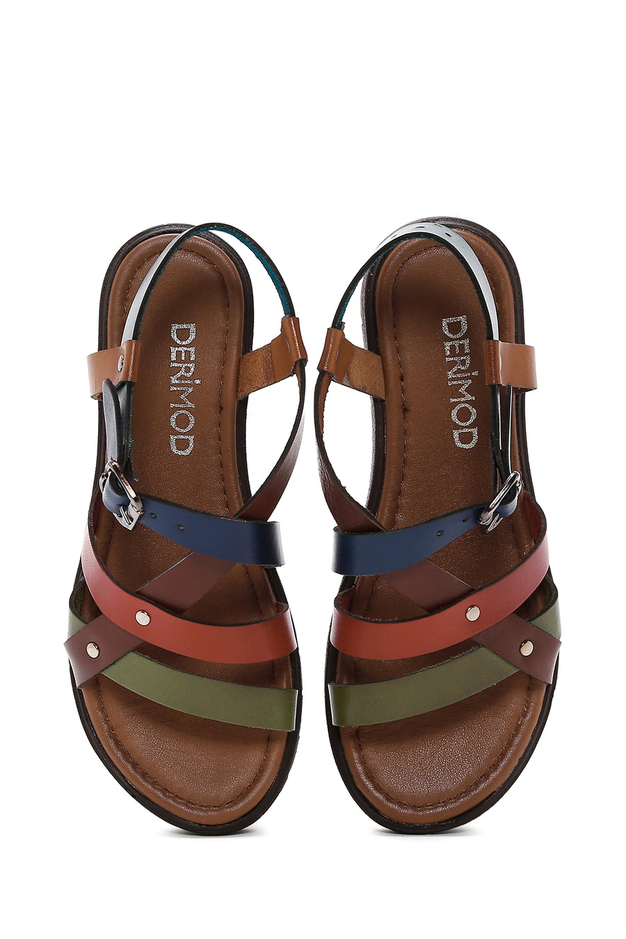 Women's Multicolored Thick-Soled Leather Bodrum Sandals