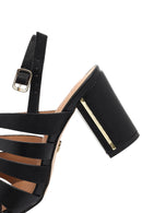 Women's Black Ankle Buckle Thick Heel Sandals | Derimod