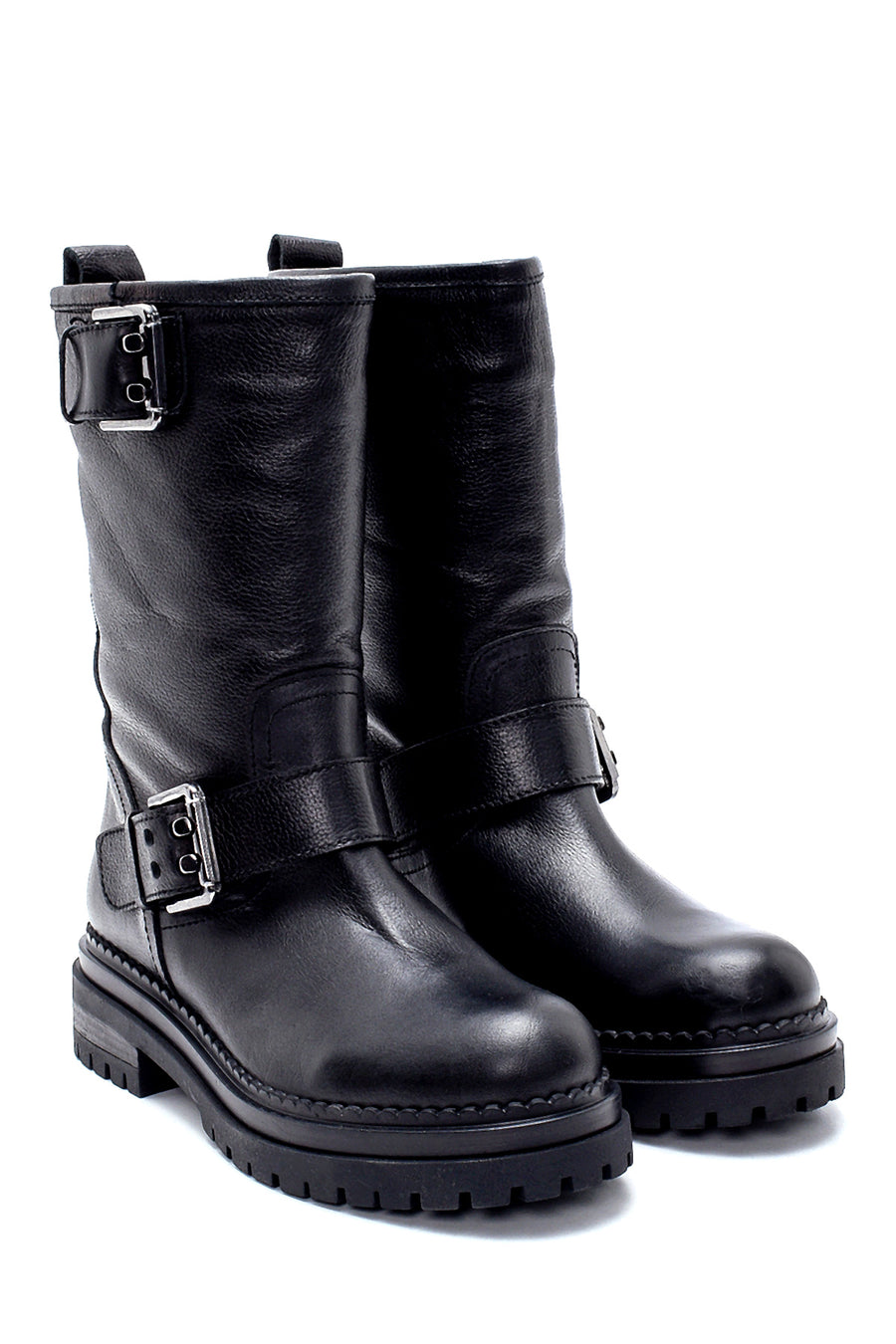 Women's Leather Buckle Detailed Boots
