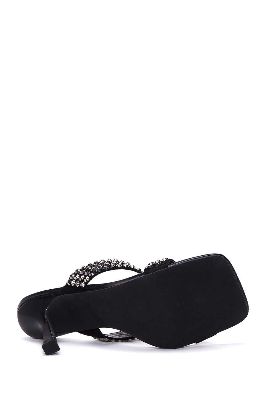 Women's Black Stone Heeled Slippers