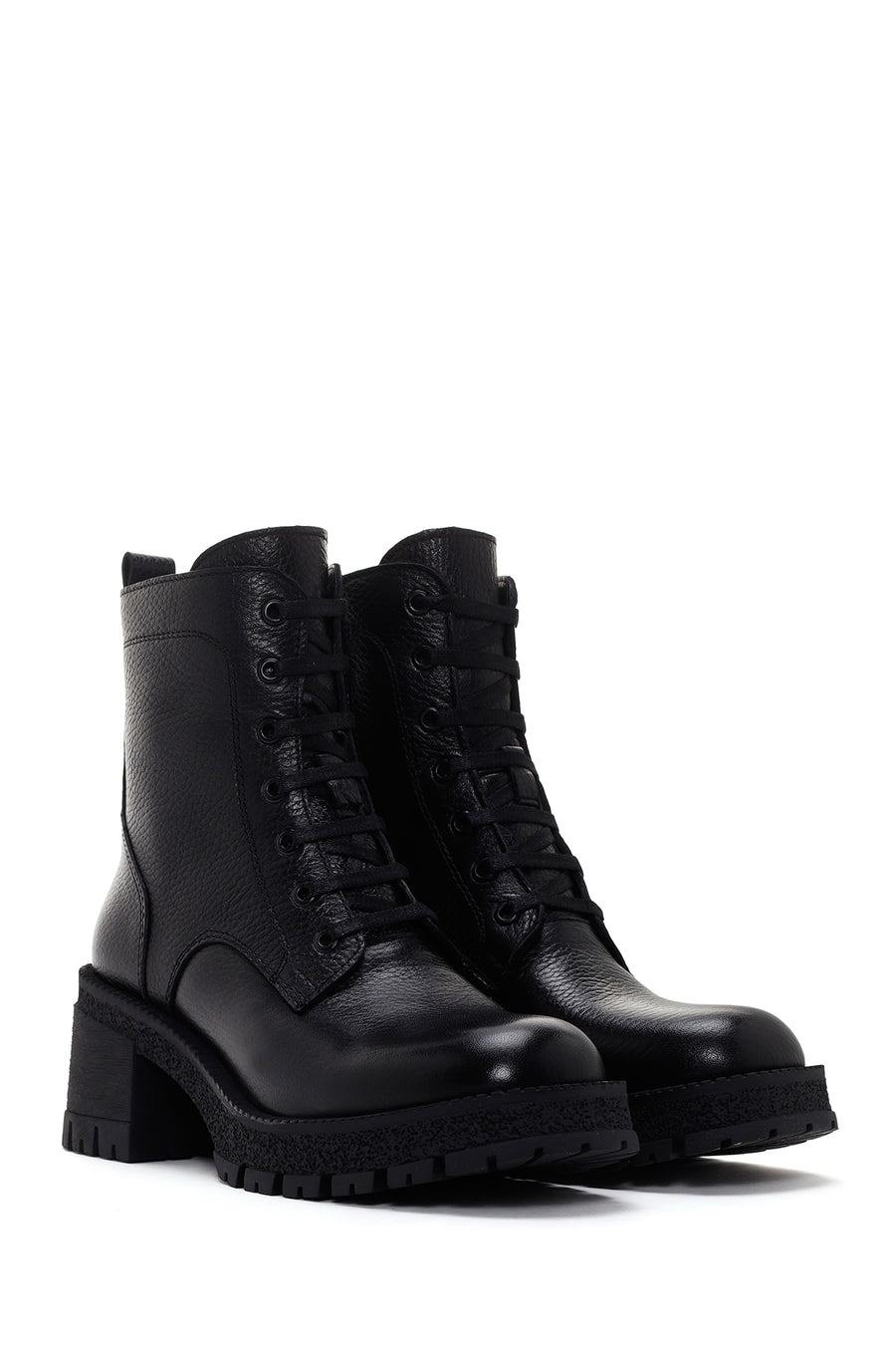 Women's Black Leather Zippered Heeled Boots