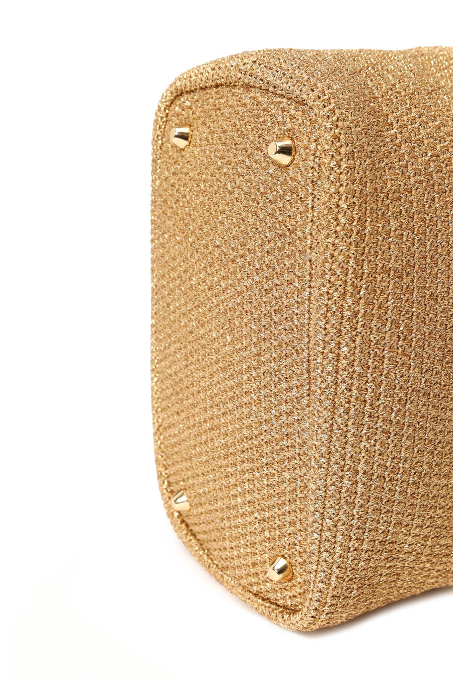 Woman Gold Glitter Wicker Shoulder Bag