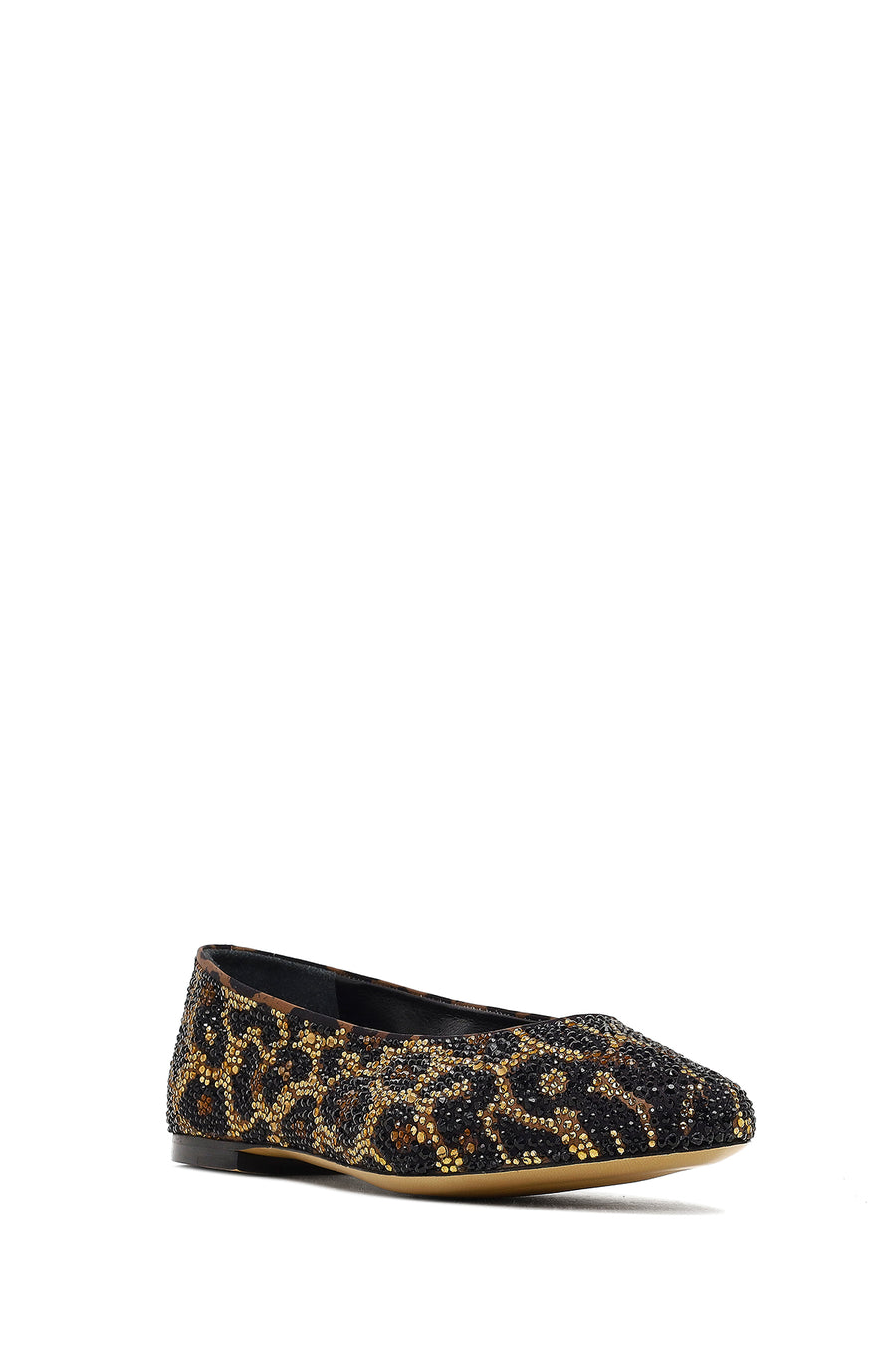 Women's Leopard Patterned Jeweled Leather Ballet Flat