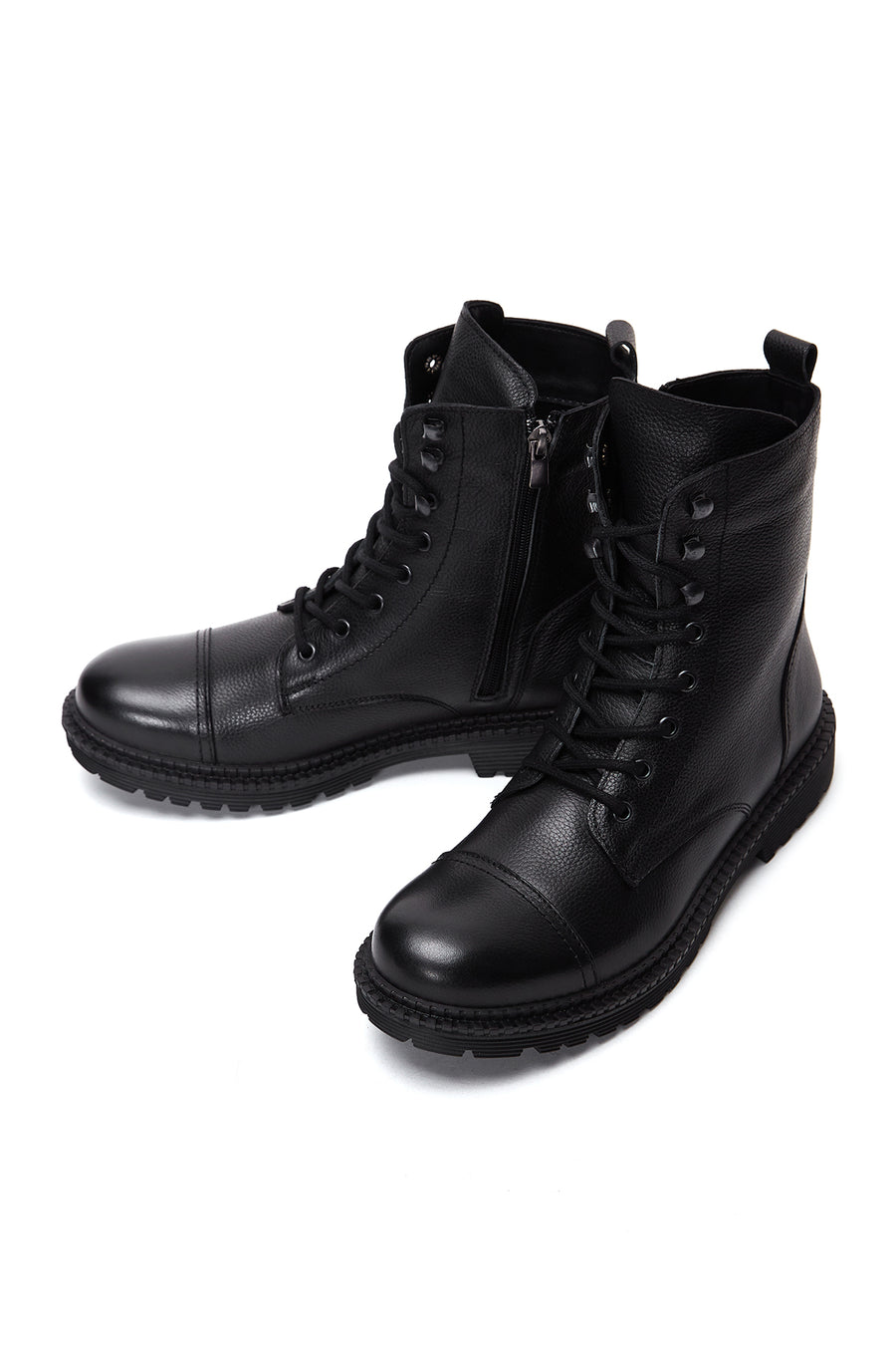 Men's Black Leather Zippered Casual Boots