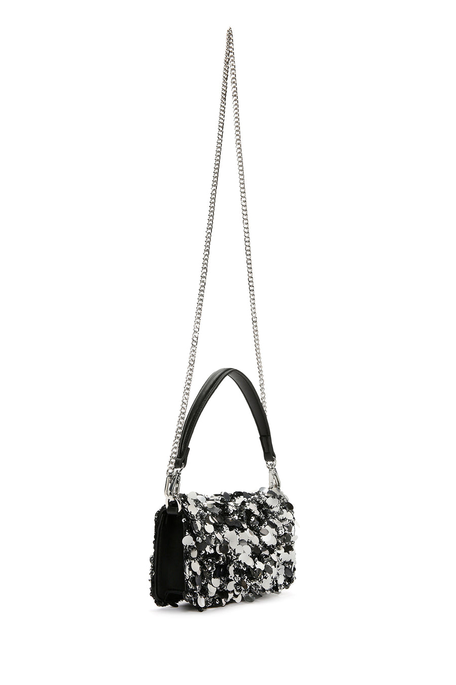 Women's Anthracite Long Chain Strap Sequin Cross Bag