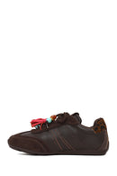 Woman Brown Lace-Up Leopard Leather Sneaker with Charm | Derimod