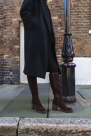 Woman Brown Zip Closure Chunky-Heel Suede Boots | Derimod