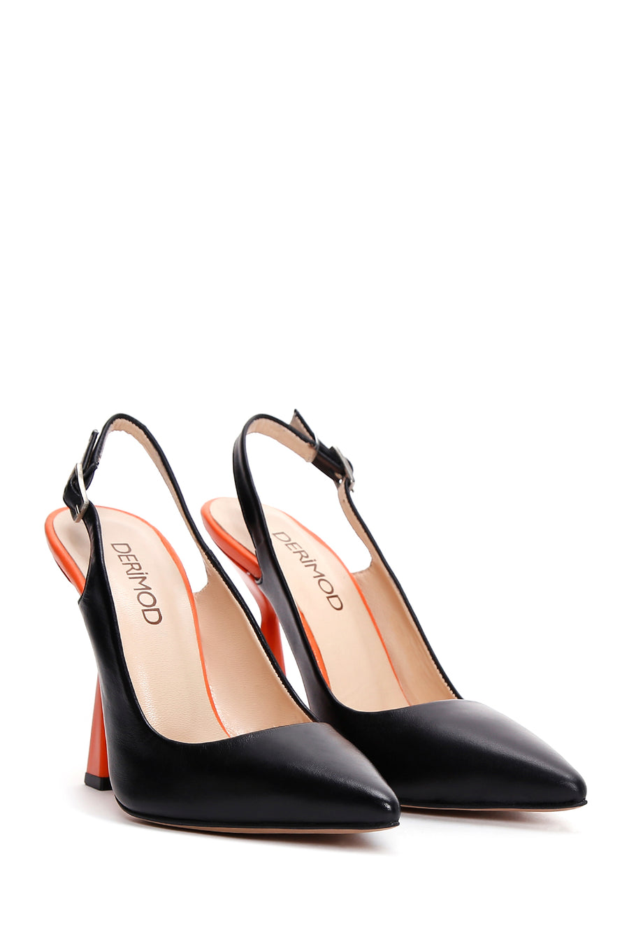 Women's Black Leather Heeled Shoes