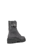 Geox Women's Gray Felleny Lace-Up Zipper Detailed Leather Combat Boots | Derimod