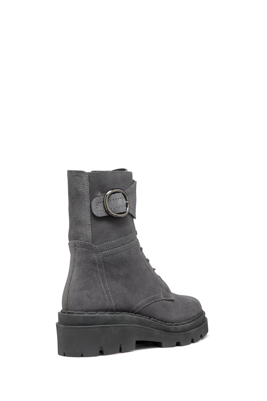 Geox Women's Gray Felleny Lace-Up Zipper Detailed Leather Combat Boots