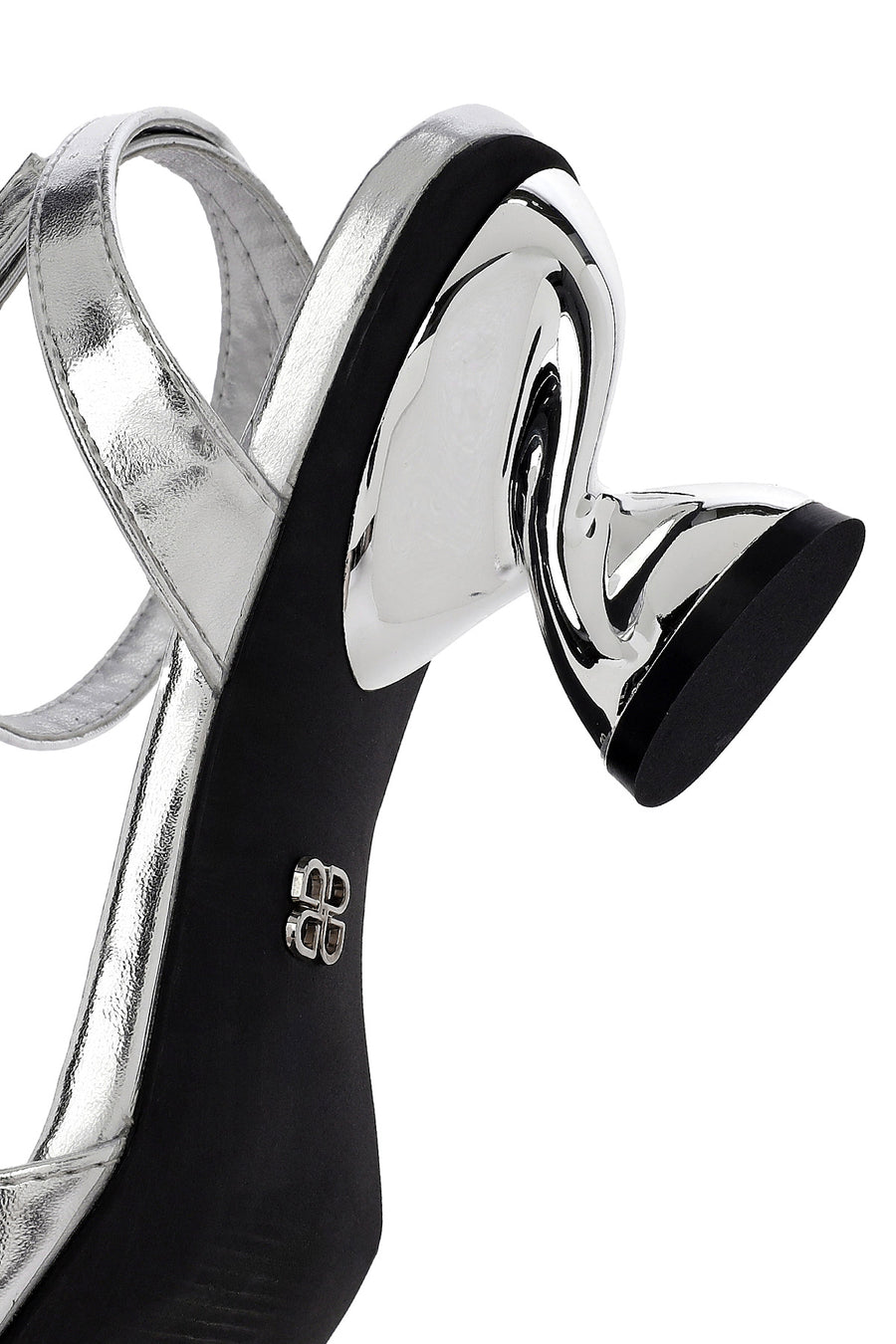 Women's Silver Ankle Buckle Chunky Heel Metallic Sandals