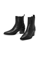 Woman Black Thick-Heeled Leather Cowboy Boots | Derimod