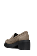Geox Women's Mink Spherica Ec15 Thick Heel Suede Leather Masculine Loafer | Derimod