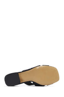 Kadın Siyah Kısa Kalın Topuklu Deri Terlik | Derimod