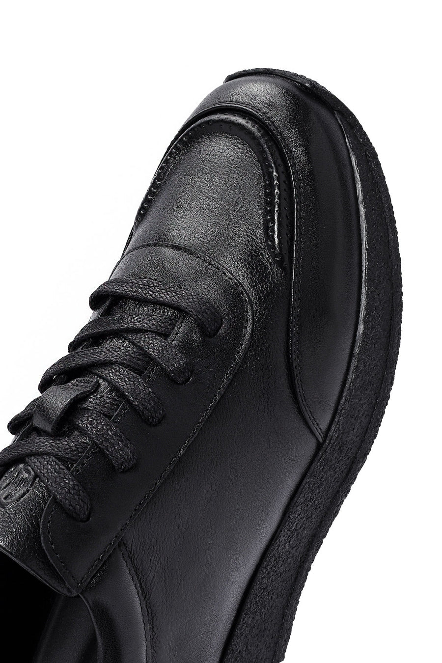 Erkek Siyah Bağcıklı Deri Sneaker