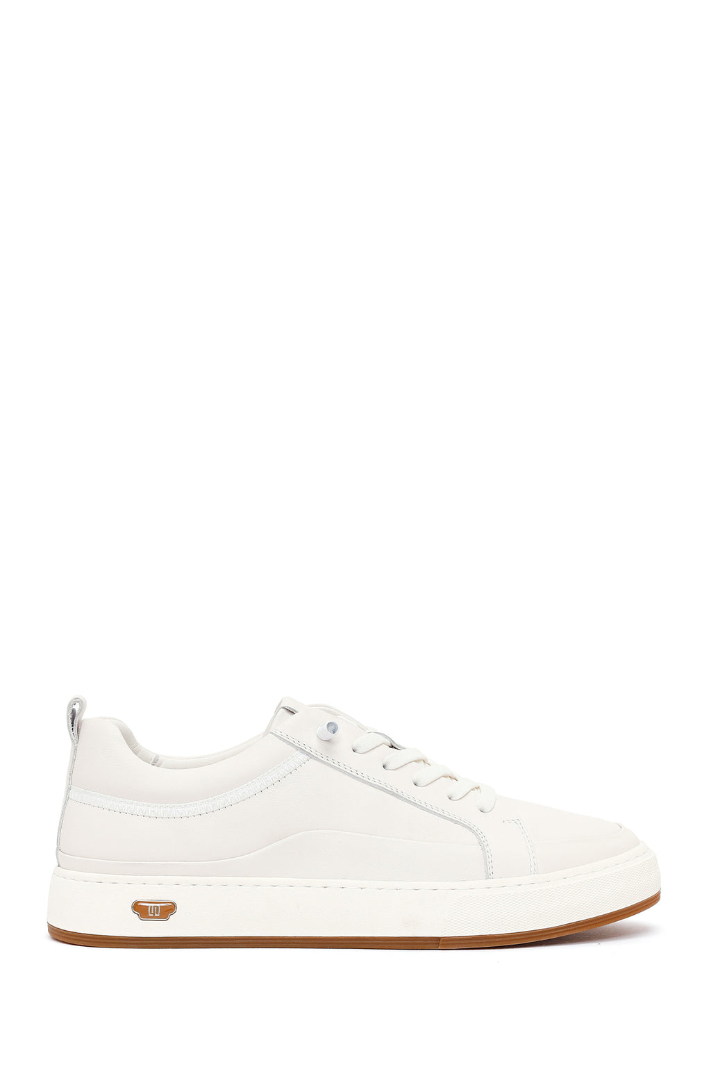 Erkek Beyaz Bağcıklı Deri Sneaker