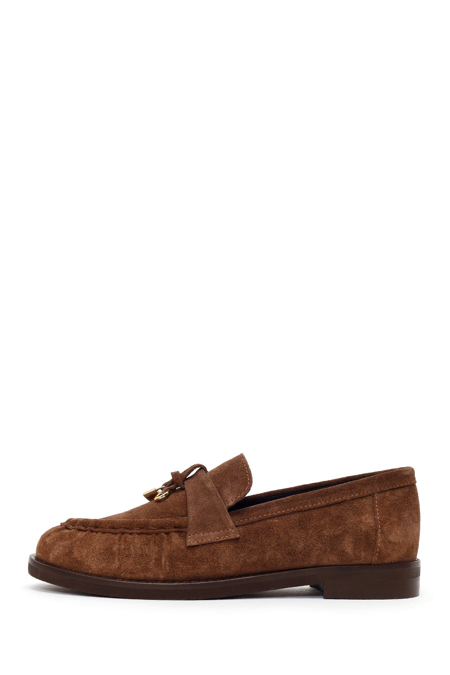 Woman Walnut Buckled Suede Masculine Loafer