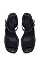 Woman Black Ankle-Buckle Low-Heel Leather Sandals | Derimod