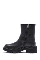 Women's Black Zippered Buckle Detailed Leather Boots | Derimod