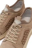 Erkek Vizon Bağcıklı Baskılı Nubuk Deri Sneaker | Derimod