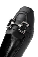 Women's Black Buckle Detailed Leather Ballerinas | Derimod