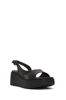 Women's Black Thick Soled Leather Comfort Sandals | Derimod