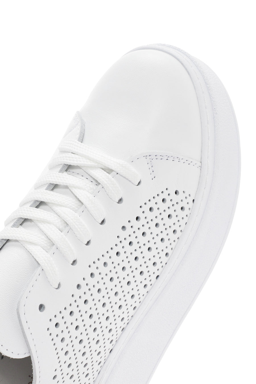 Women's White Thick Sole Lace Up Leather Sneaker