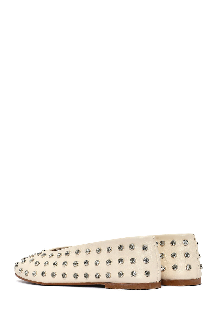 Women's Cream Stoned Leather Ballerina