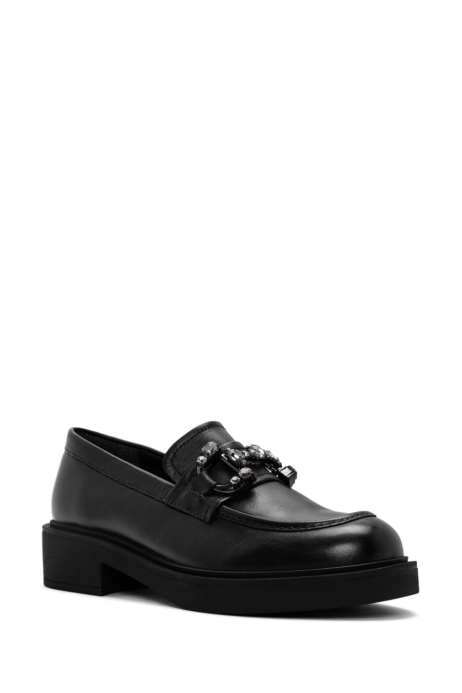 Kadın Siyah Tokalı Deri Maskülen Loafer