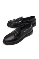 Woman Black Leather Masculine Loafer | Derimod