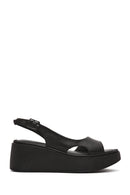 Women's Black Thick Soled Leather Comfort Sandals | Derimod