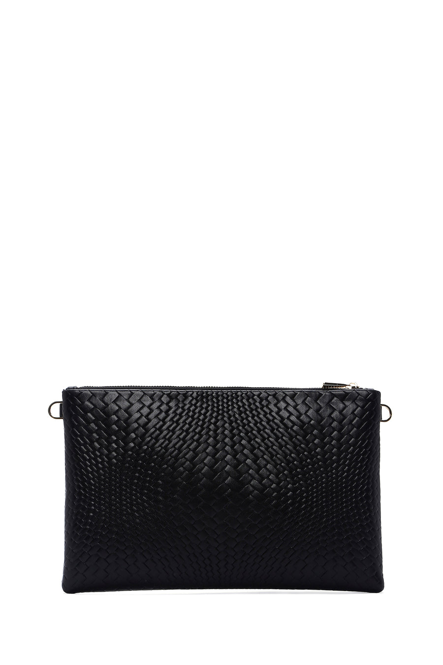 Women's Black Chain Strap Braided Clutch Bag