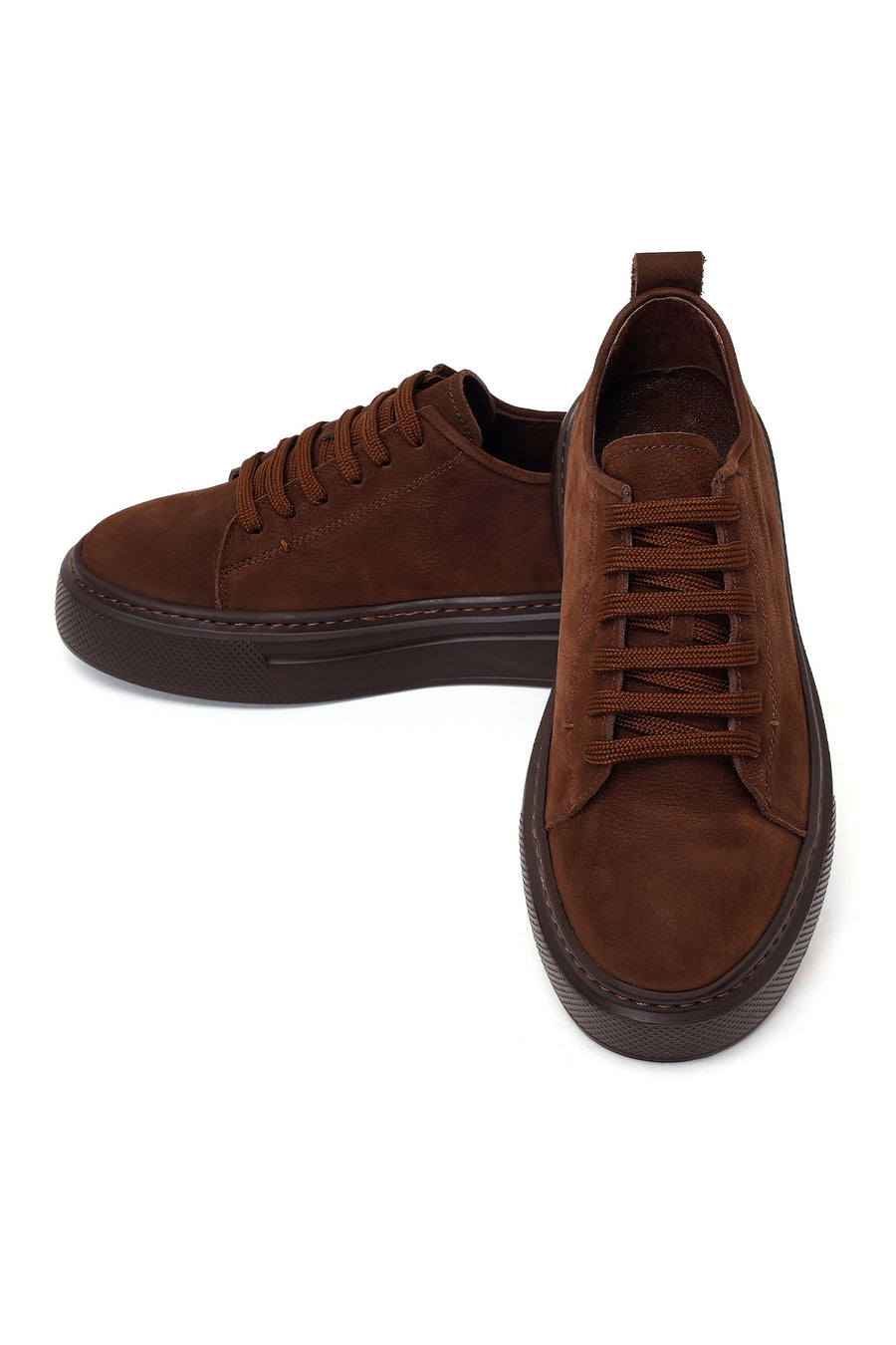 Male Brown Lace-up Thick-soled Nubuck Leather Sneaker