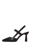 Woman Black Backless Heeled Leather Shoe | Derimod