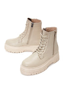 Women's Beige Leather Thick Soled Boots | Derimod