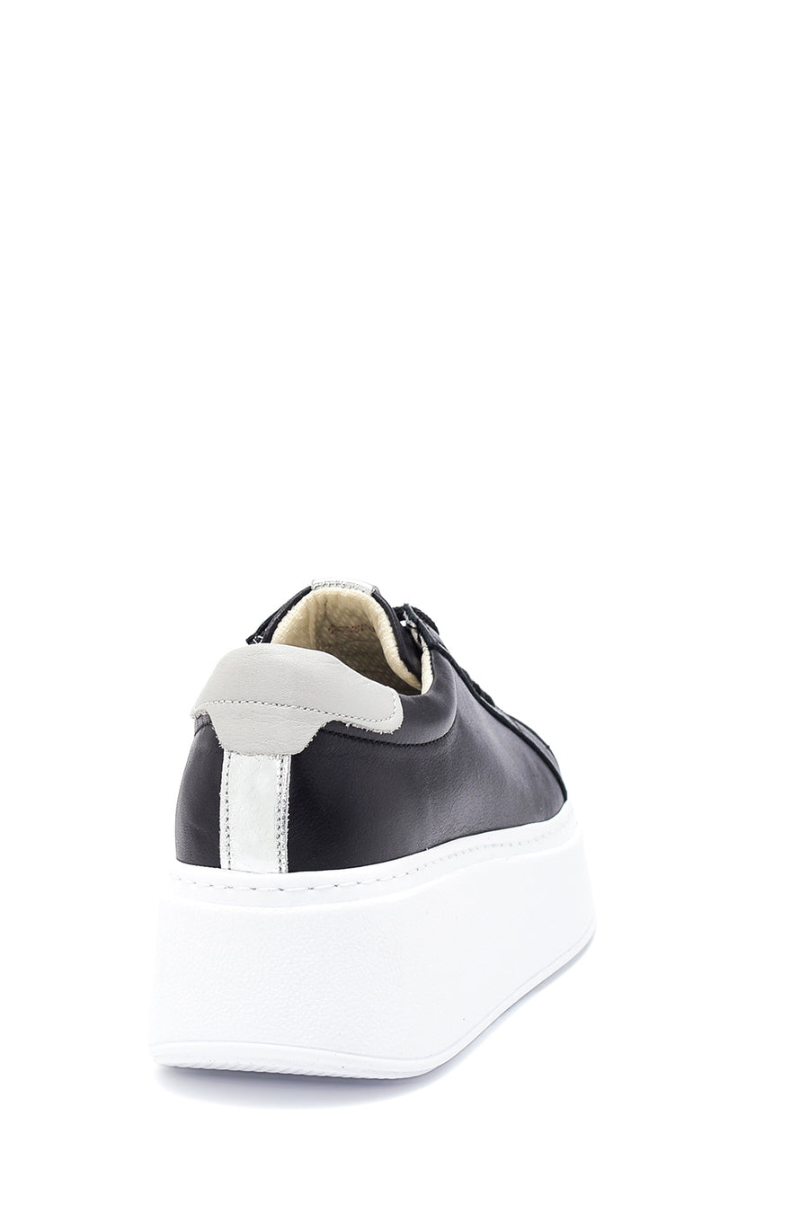 Women's Black Leather Thick Soled Sneaker