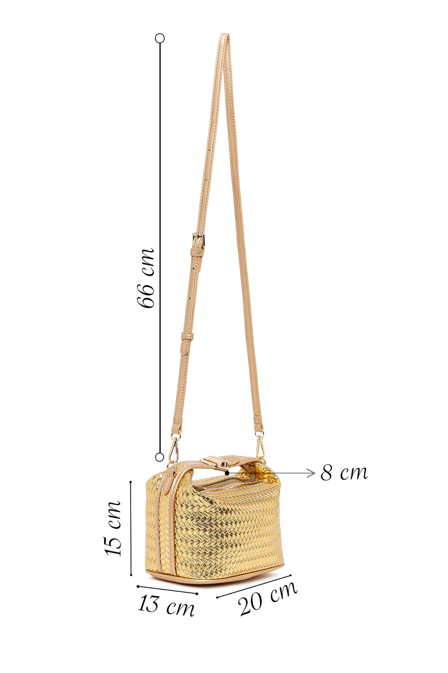Woman Gold Long-Strap Knitted Shoulder Bag