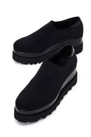 Woman Black Wedge Fabric Shoes | Derimod