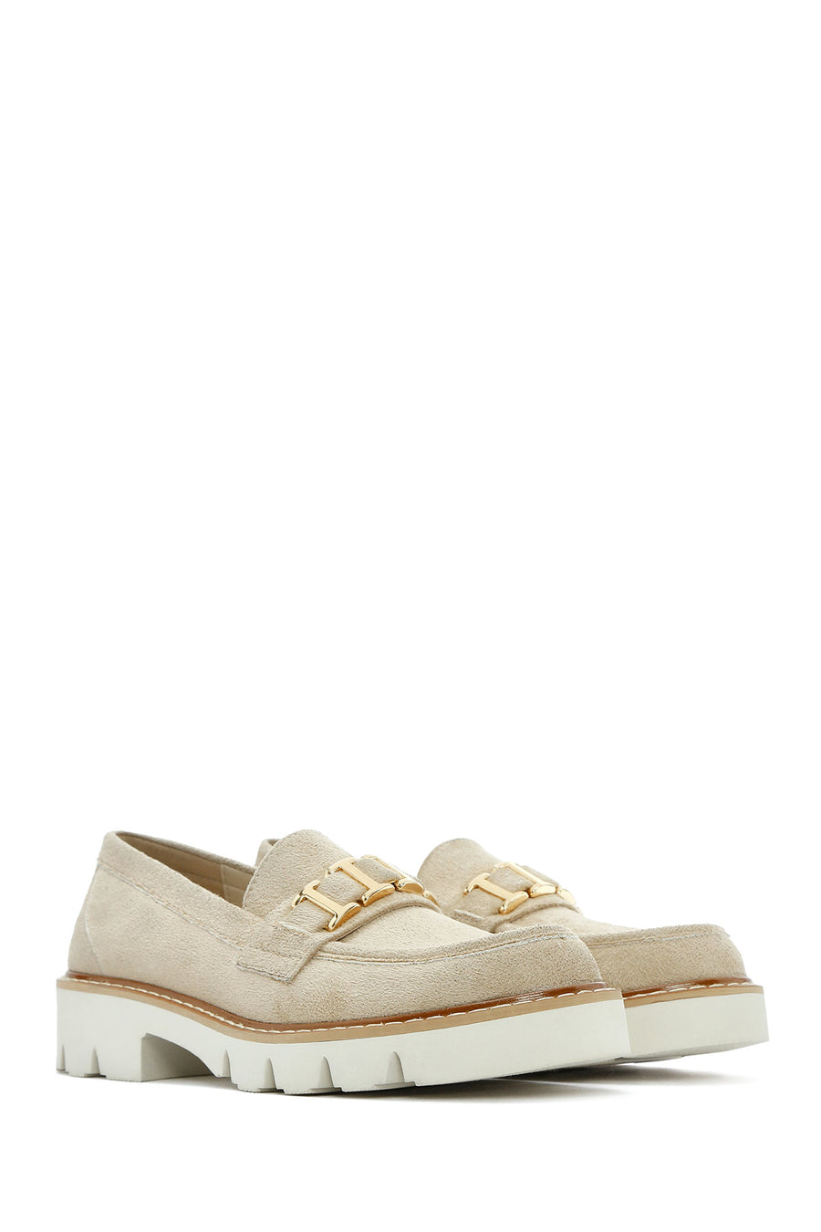 Kadın Taba Tokalı Süet Maskülen Loafer