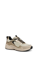 Geox Women Beige D Zarvıa A - Mesh+Pearl.Gbk Lace-Up Thick Sole Leather Sneaker | Derimod