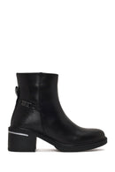 Woman Black Zip Closure Chunky-heeled Leather Boots | Derimod