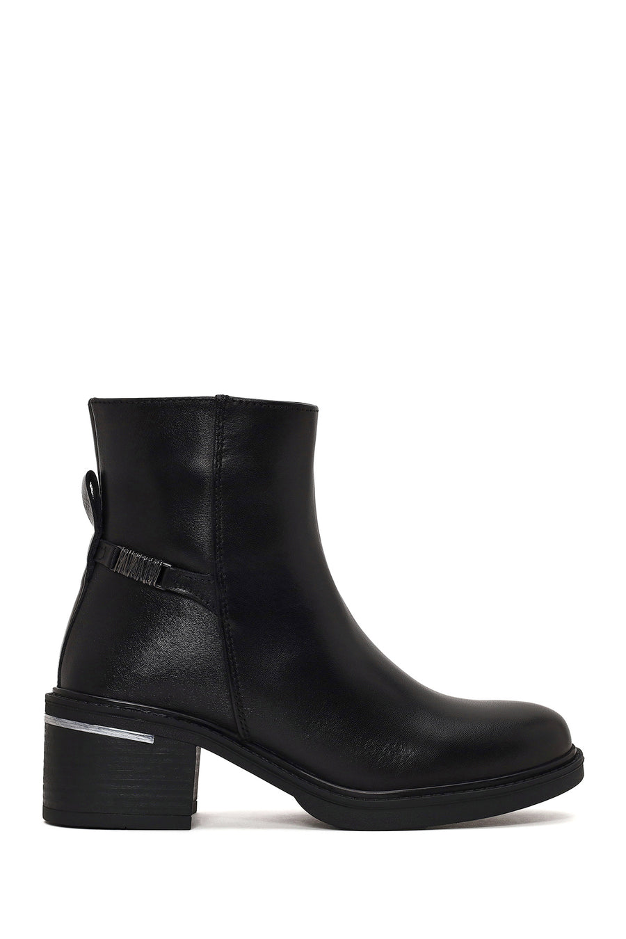 Woman Black Zip Closure Chunky-heeled Leather Boots WF450020DV | Derimod