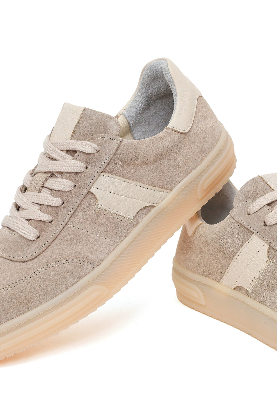 Kadın Bej Bağcıklı Süet Deri Sneaker