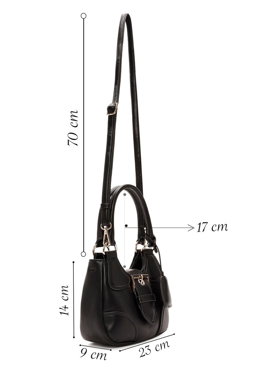 Women's Black Long Strap Mini Shoulder Bag