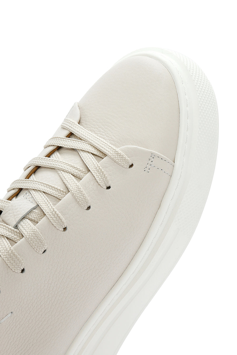 Men's White Lace-up Thick-Sole Leather Sneaker